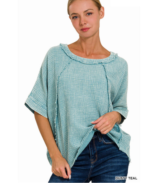 WASHED DOUBLE GAUZE RAGLAN SLEEVE SHIRT