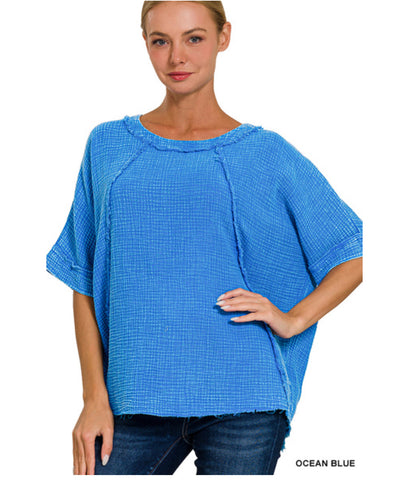 WASHED DOUBLE GAUZE RAGLAN SLEEVE SHIRT