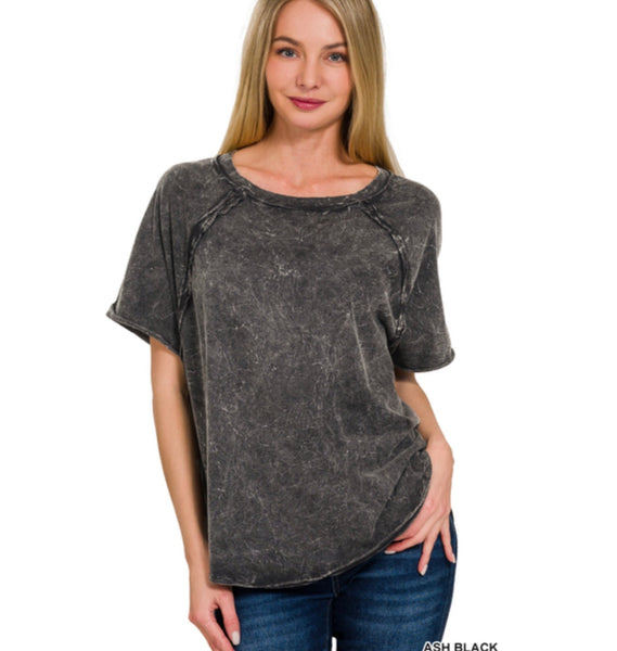 BACK PATCH CRINKLE WASHED RAGLAN SLEEVE TSHIRTS