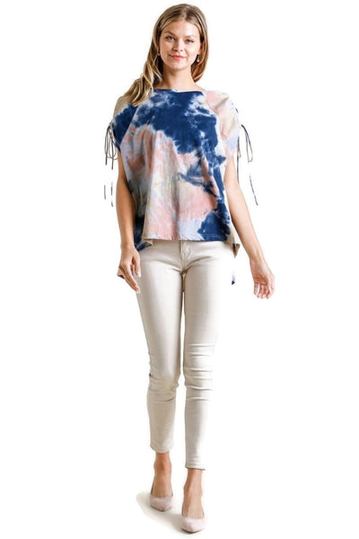 Tie Dye Cinched Short Sleeve top w/Side Slits