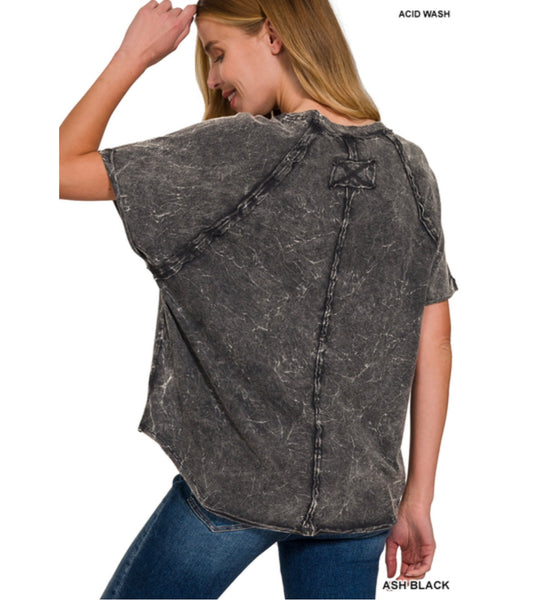 BACK PATCH CRINKLE WASHED RAGLAN SLEEVE TSHIRTS