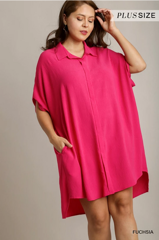 Umgee Plus Fuchsia Hi-Low Dress